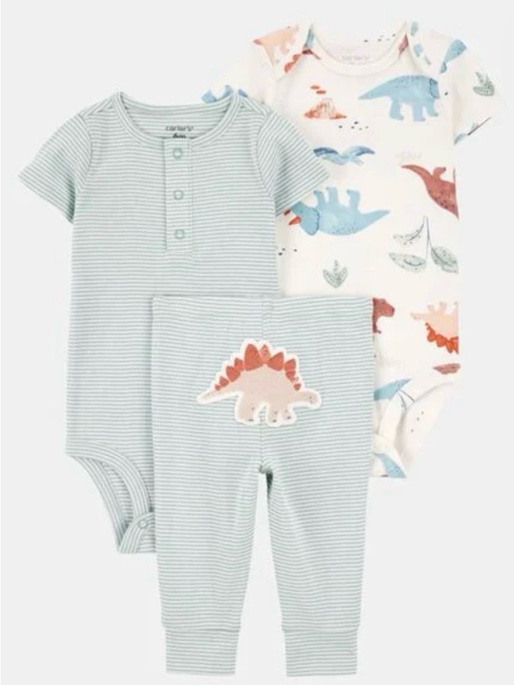 Carter's Baby Dino 3-Piece Short-Sleeve Bodysuit & Pant Set - Sage & White 18m